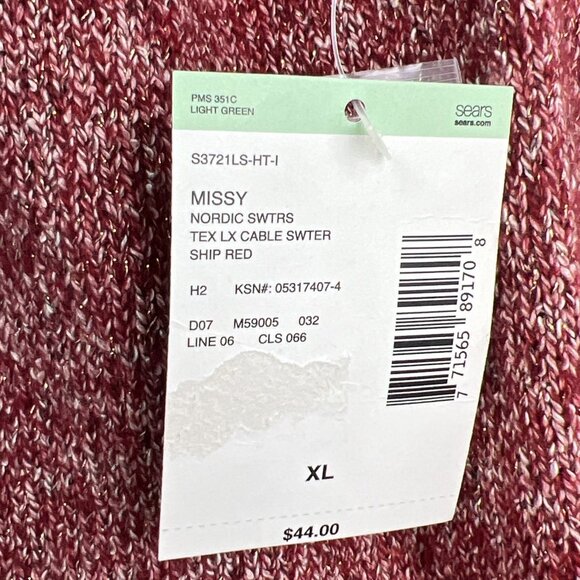 Laura Scott Size XL Sweater Red Gold Thread Cable Knit Crew Neck Long Sleeves - Picture 6 of 9